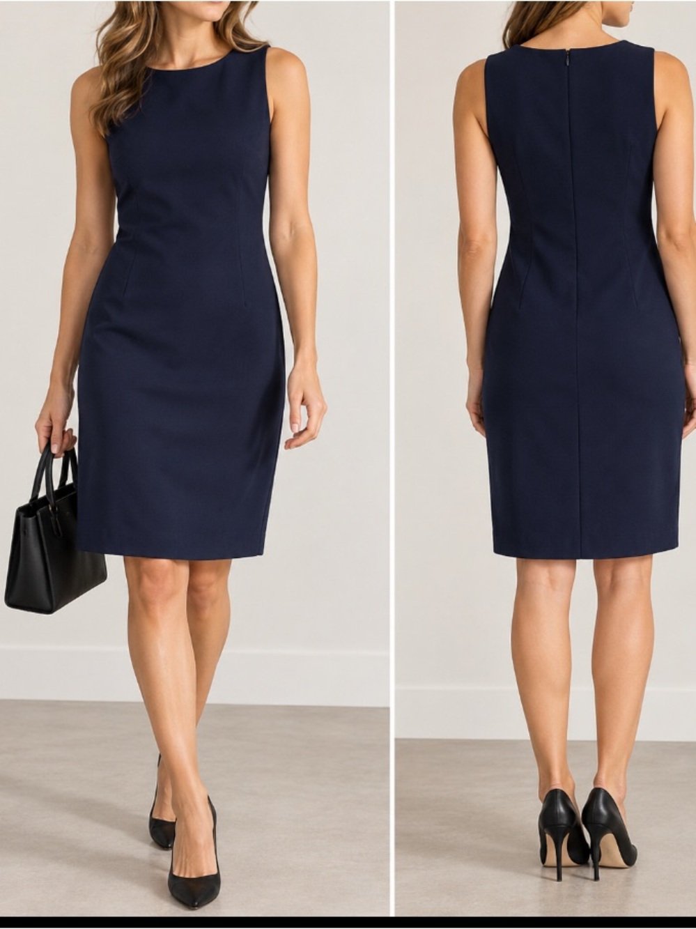 Theory Classic Sleeveless Navy Sheath Office Dress virgin wool blend